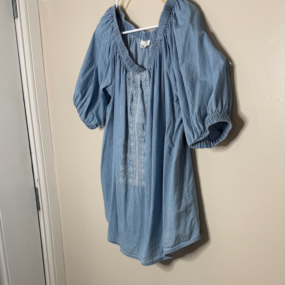 BLL New York Blue Boho Embroidered Blouse 1X 100% Lyocell Peasant Top - Picture 3 of 13